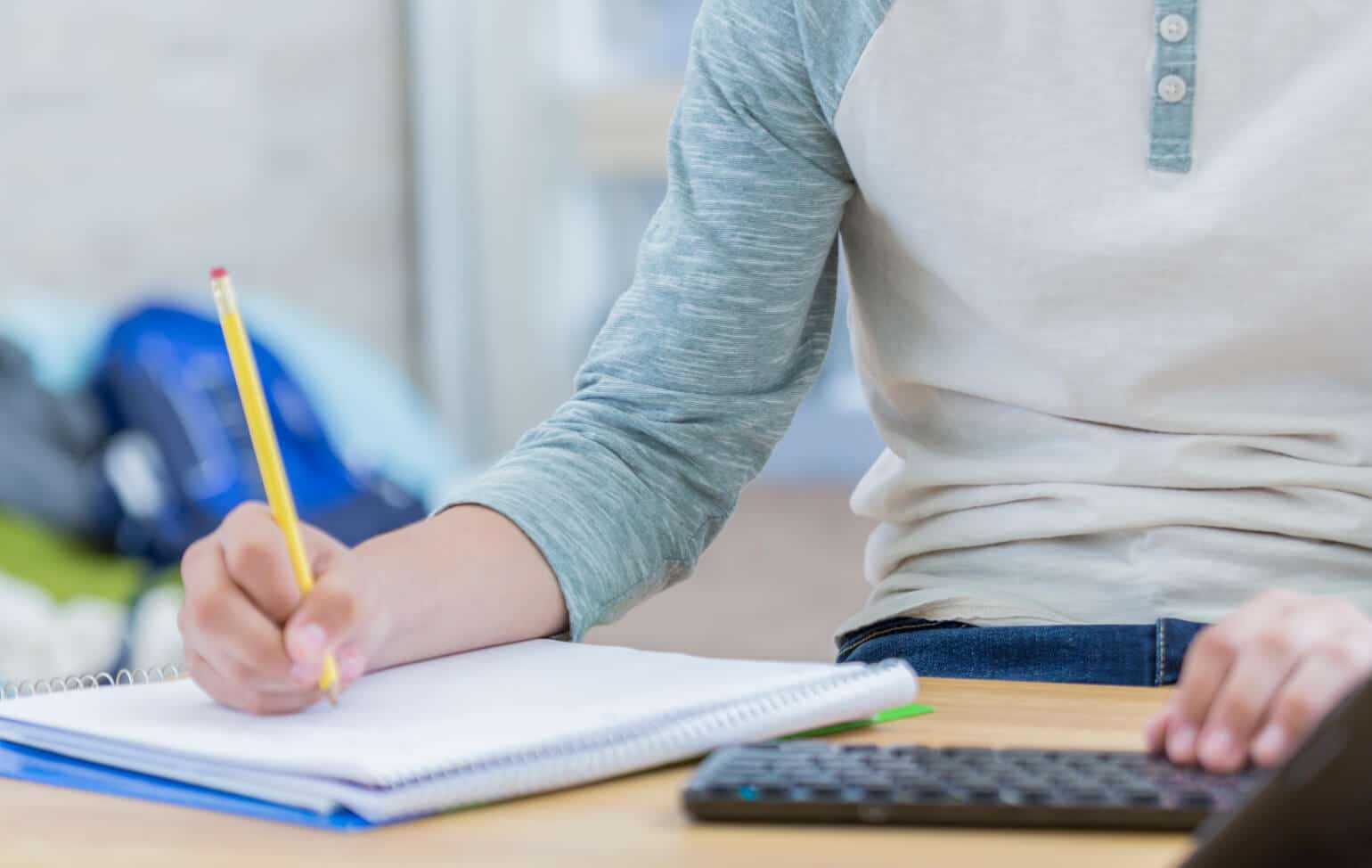 High school student working online
