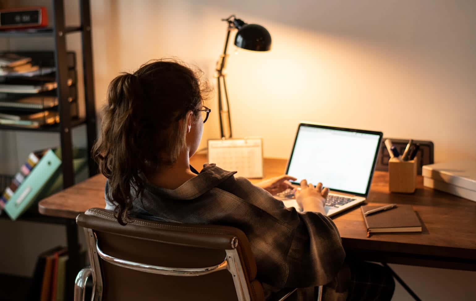High school student working online