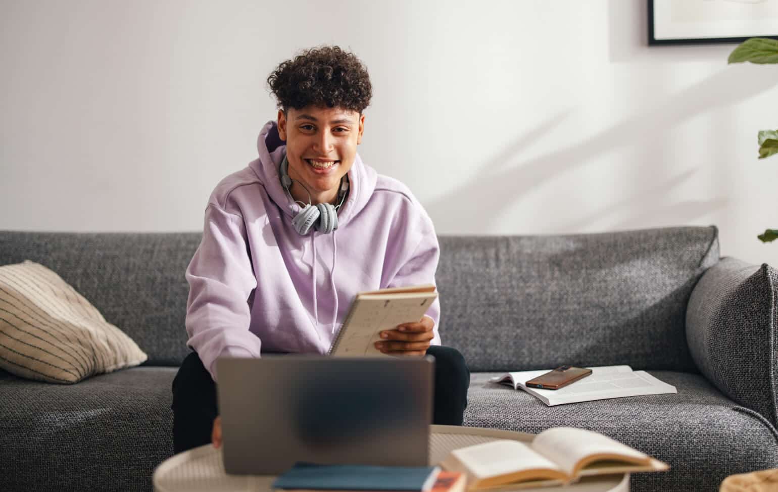 High school student learning from home