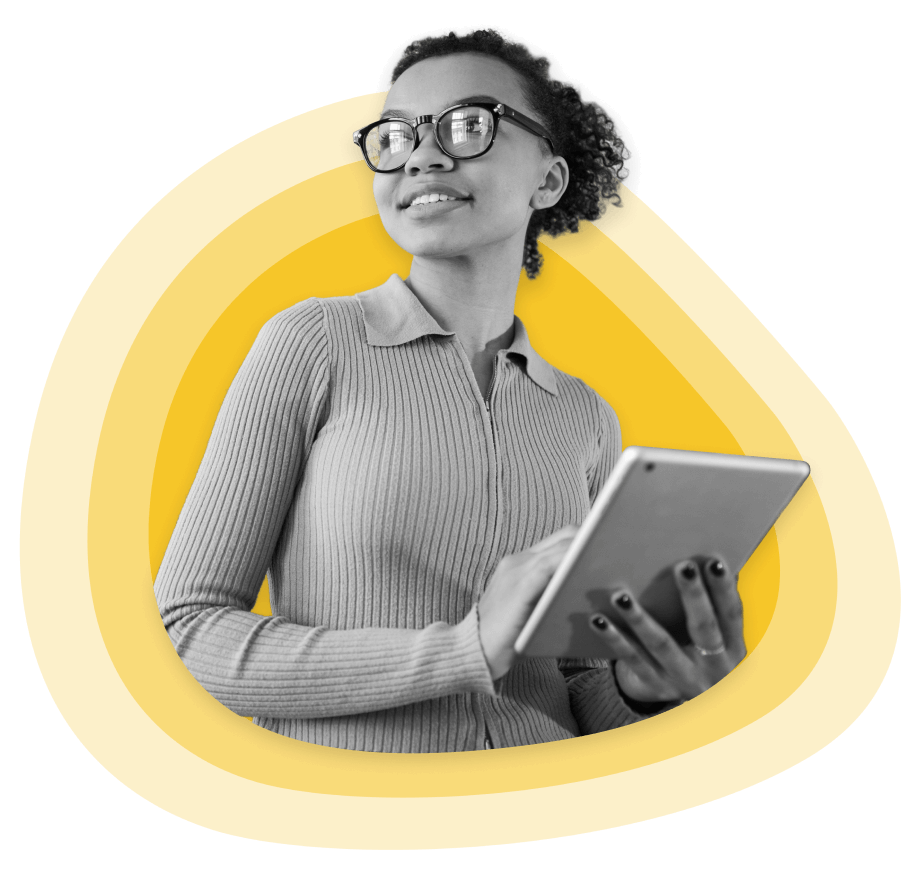 smiling teen girl with tablet