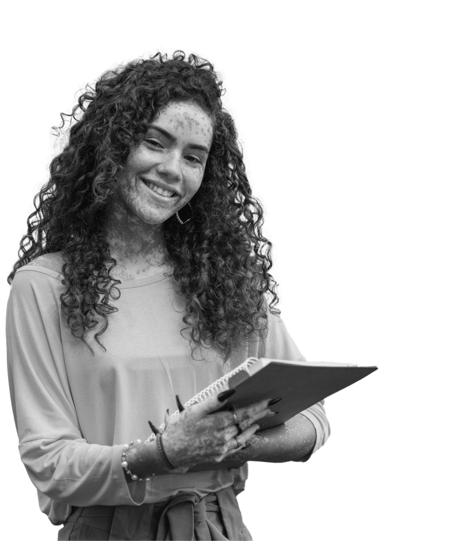 smiling girl with notebook