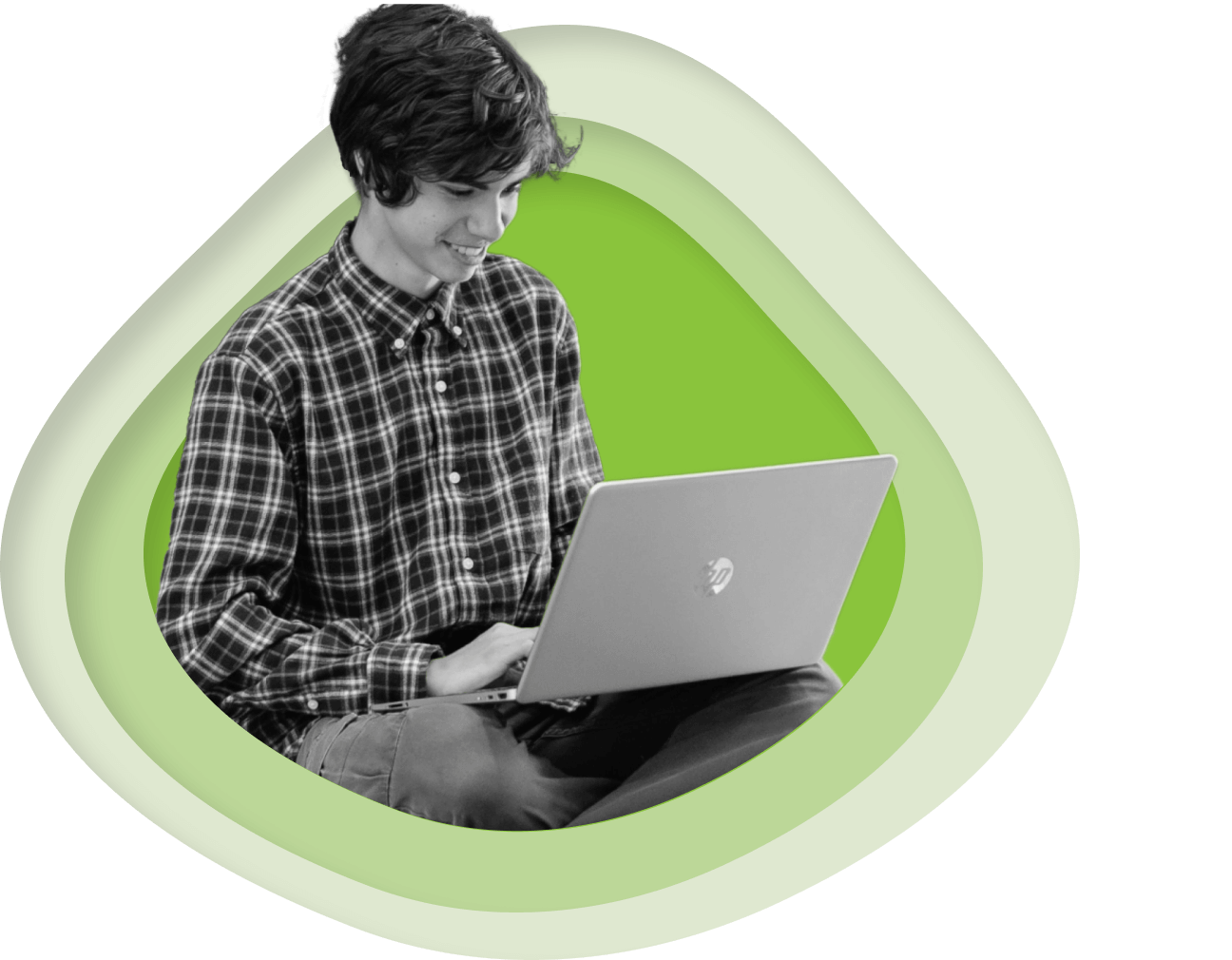 student working on his laptop
