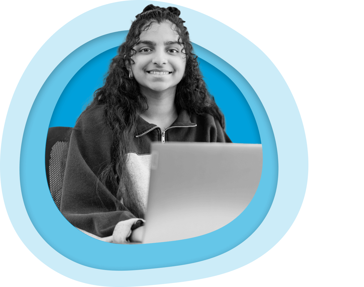 Digital student at desk with laptop
